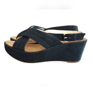 J. Crew Darcy Suede Wedges Women's Size 6.5 Black